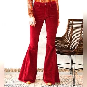 Mid-Rise Extreme Flare Pant Saints & Hearts Red Flare Corduroy Size L